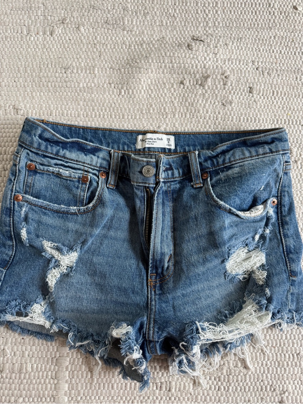 Abercrombie & Fitch Faded Blue Distressed Denim Cutoff Shorts
